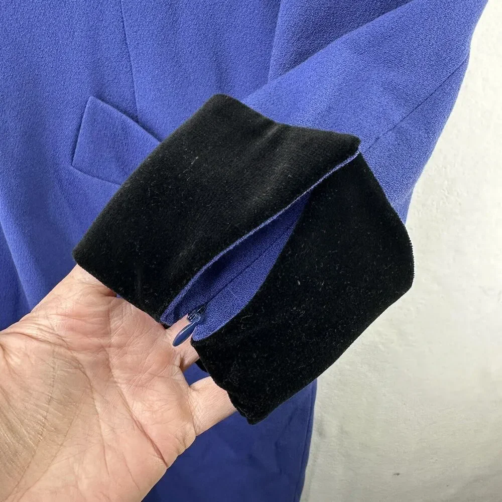 Vintage CELINE PARIS Wool Velvet Collar Cuffs Dress Purple Long Sleeves Sz 38 - Picture 7 of 16